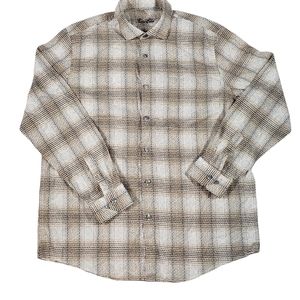 Tasso Elba Brown Blue Plaid Textured Shirt Mens Size XL ? Long Sleeved Button Up